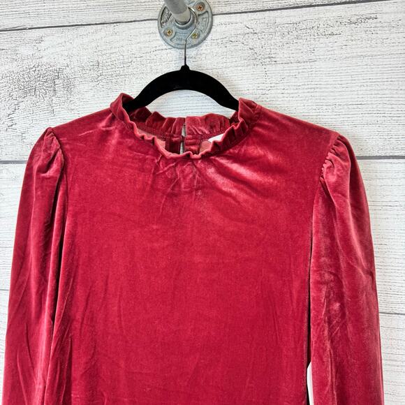 Time & Tru Women's Mauve Velvet Long Sleeve Ruffle Mock Neck Dress Size Small - Picture 9 of 9